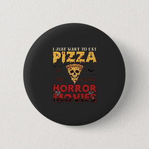 Bóton Redondo 5.08cm Filmes de Terror de Pizza Halloween Caveira Morceg