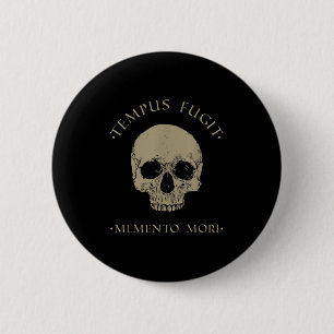Bóton Redondo 5.08cm Filosofia Stoic Tempus Fugit Memento Mori Skull S