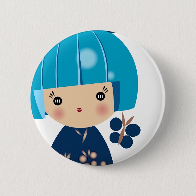 Bóton Redondo 5.08cm Fim azul da objectiva tripla de Kokeshi acima do (Frente)