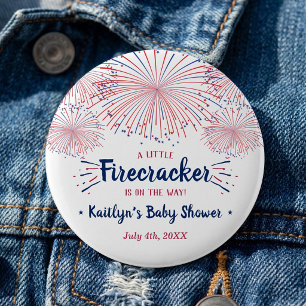 Bóton Redondo 5.08cm Firecracker A Caminho! chá de fraldas De 4 De Julh