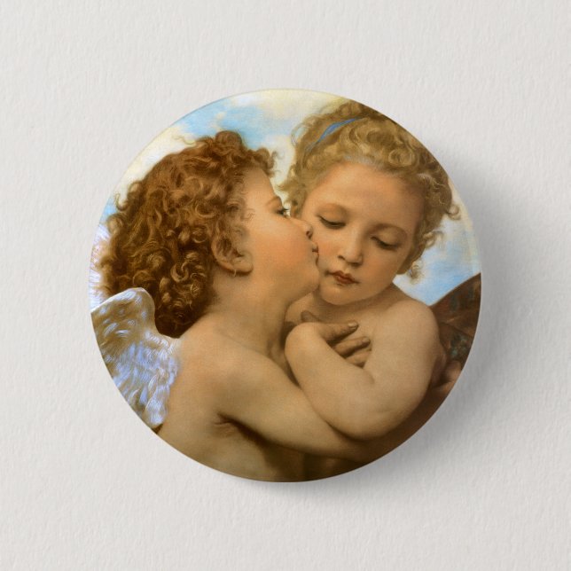 Bóton Redondo 5.08cm First Kiss (detalhe de anjo), de Bouguereau (Frente)