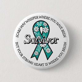 Bóton Redondo 5.08cm Fita de conscientização Teal Survivor SA