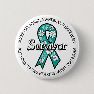Bóton Redondo 5.08cm Fita de conscientização Teal Survivor SA