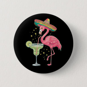 Bóton Redondo 5.08cm Flamingo Bebendo Margarita Poncho Mexicano Engraça