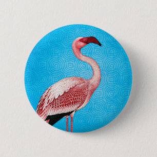 Bóton Redondo 5.08cm Flamingo cor-de-rosa no teste padrão azul retro