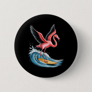Bóton Redondo 5.08cm Flamingo Engraçado de Surf Mulheres Onda Verão Pra