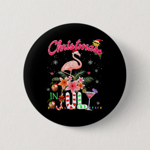 Bóton Redondo 5.08cm Flamingo Rosa Divertido No Natal Do Papai Noel Em