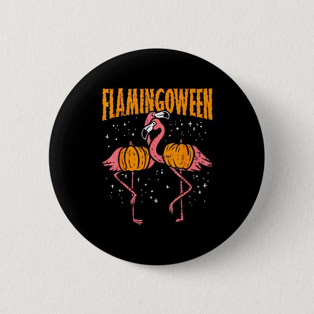 Bóton Redondo 5.08cm Flamingoween Pumpkin Flamingos Funny Bird Hallowee (Frente)