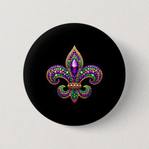 Bóton Redondo 5.08cm Fleur-de-lis Mardi Gras - Símbolo Carnaval - Parad