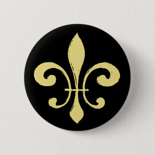 Bóton Redondo 5.08cm Fleur De Lis, Preto e Dourado