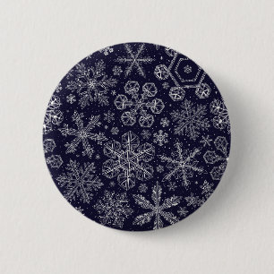 Bóton Redondo 5.08cm Flocos de neve brancos em azul