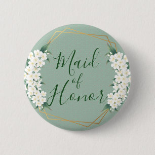 Bóton Redondo 5.08cm Flor Branca Moderna Vintage na Madrinha de casamen