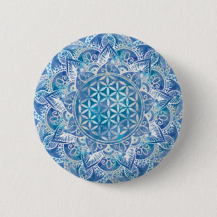 Bóton Redondo 5.08cm Flor da Vida em Lotus - Azul-Cria