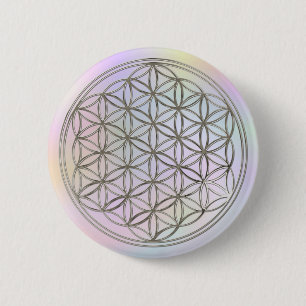 Bóton Redondo 5.08cm Flor da vida, Flower Of Life  /silver pastell