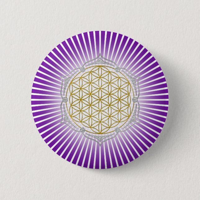 Bóton Redondo 5.08cm Flor Da Vida - Ouro De Lotus Prata (Frente)