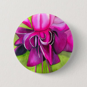 Bóton Redondo 5.08cm Flor de fúcsia rosa arte pop aquarela