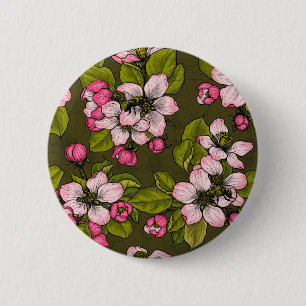 Bóton Redondo 5.08cm Flor de maçã em verde-escuro