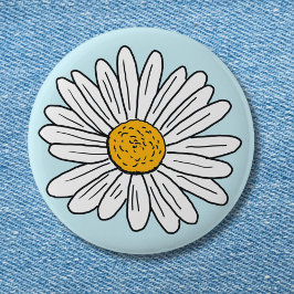 Bóton Redondo 5.08cm Flor de Margarida Branca Arte Floral Doodle