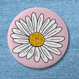 Bóton Redondo 5.08cm Flor de Margarida Branca Arte Floral Doodle