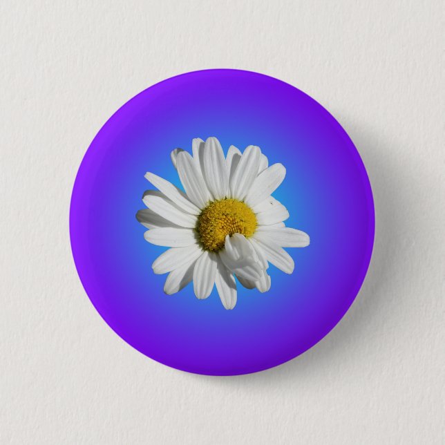 Bóton Redondo 5.08cm Flor de Margarida Branca Gradiente Azul Roxo (Frente)
