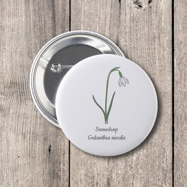 Bóton Redondo 5.08cm Flor de Pastel de Neve Botânica (Botanical Snowdrop Button)