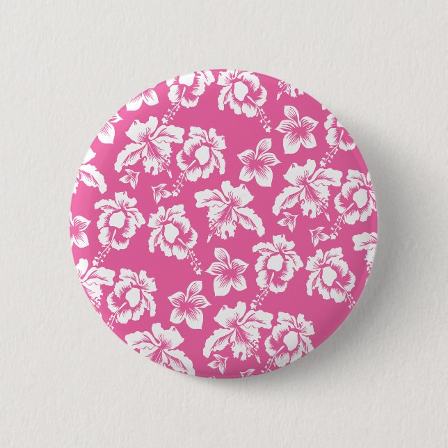 Bóton Redondo 5.08cm Flor Rosa Havaiana (Frente)