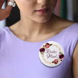 Bóton Redondo 5.08cm Florais de cor d'água de Bridesmaid<br><div class="desc">Um botão do estilo "boho" da moda boêmia para um chá de panela. Decorado com rosas de cor aquosa, em burgundy e rosa. Fundo branco elegante. Um quadro geométrico dourado. Com o texto: BridesMaid escrito com um script de estilo com letra manual. Letras coloridas brilhantes. Excelente como guardiã da Bridesmaid,...</div>
