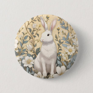 Bóton Redondo 5.08cm Floral Amarelo Coelho Branco-Bonito Pastel