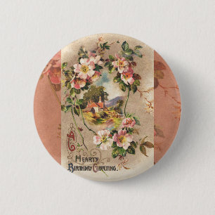 Bóton Redondo 5.08cm Floral Country de Aniversário Vitoriano Vintage 18