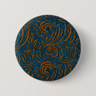 Bóton Redondo 5.08cm Floral Elegance Blue & Dourado, Artes e Artesanato
