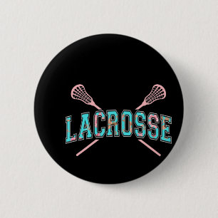 Bóton Redondo 5.08cm Floral Lacrosse Crossed Sticks LAX Girly Teal PInk