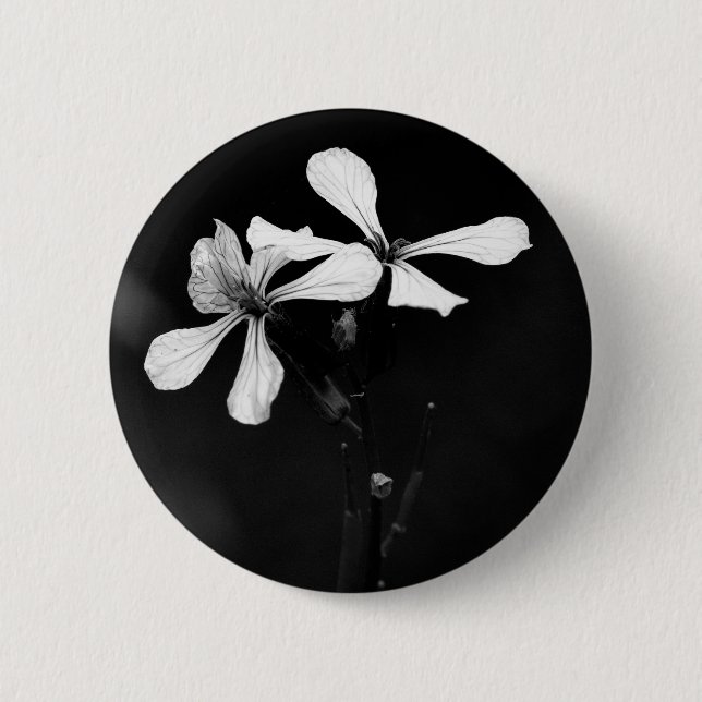 Bóton Redondo 5.08cm floral preto e branco mínimo (Frente)