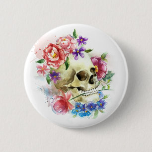 Bóton Redondo 5.08cm Floral Skull Dia de los Muertos   Botao