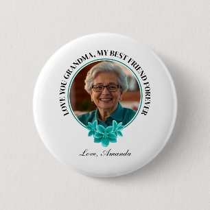 Bóton Redondo 5.08cm Floral Teal Frame Grandboy para a Vovó Foto