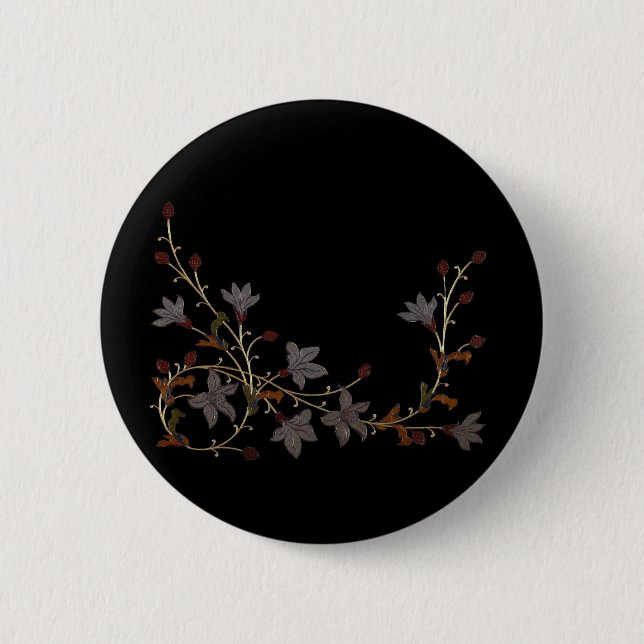 Bóton Redondo 5.08cm Flores Art Déco em Preto (Frente)