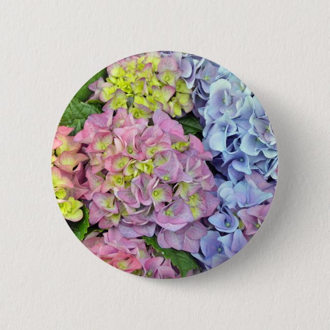 Bóton Redondo 5.08cm Flores coloridas de hydrangea (Frente)