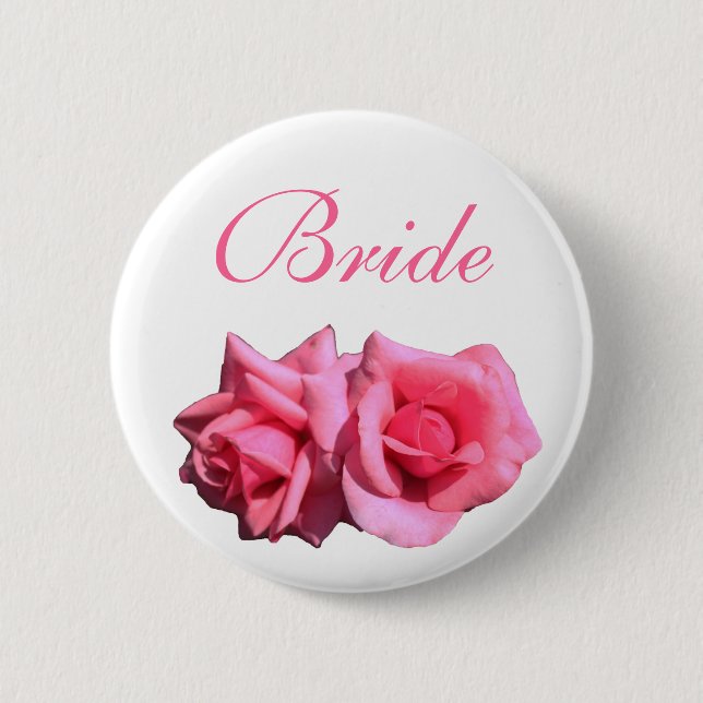 Bóton Redondo 5.08cm flores de rosa rosa noiva ou noivo casamento (Frente)