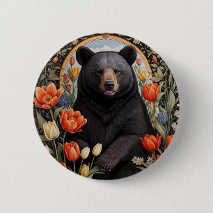 Bóton Redondo 5.08cm Flores de Tulipas Coloridas do Urso Negro