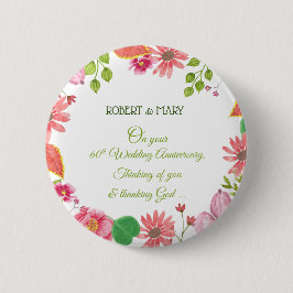 Bóton Redondo 5.08cm Flores do 60º Aniversário do Casamento Religioso