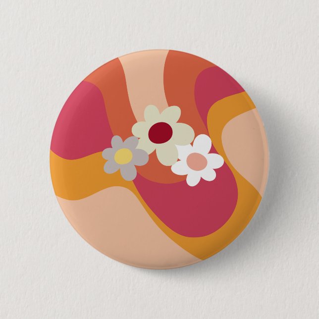 Bóton Redondo 5.08cm Flores e ondas de estilo retrô (Frente)