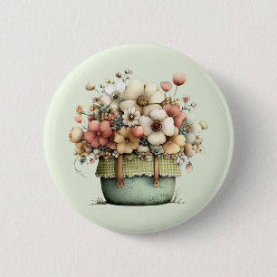 Bóton Redondo 5.08cm Flores em um Vaso Aconchegante Shabby Fofo