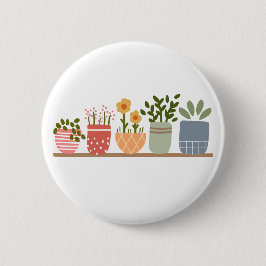 Bóton Redondo 5.08cm Flores Em Vasos Caprichosas Amante De Jardim