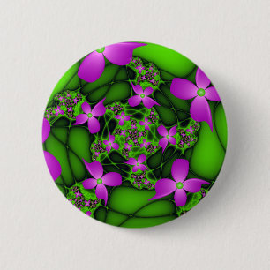 Bóton Redondo 5.08cm Flores Fractais Verdes Rosa-Rosa-Abstrato modernas