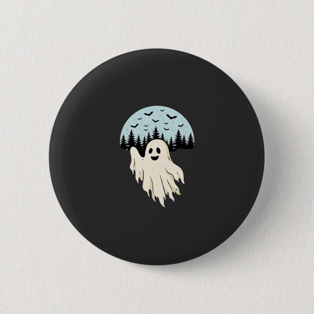Bóton Redondo 5.08cm Floresta da Lua Fantasma de Halloween Design_1 (Frente)