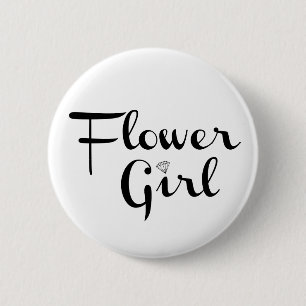 Bóton Redondo 5.08cm Flower Girl Retro Script Black on White
