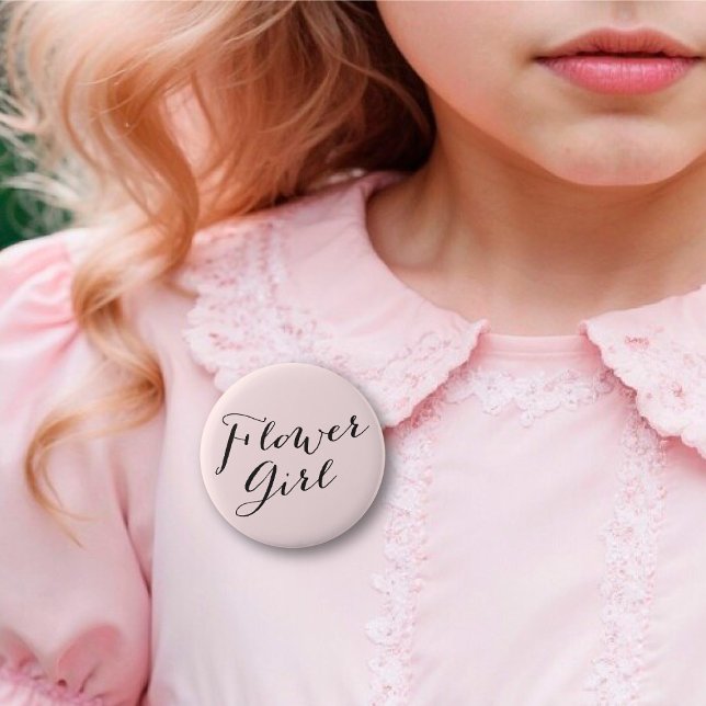 Bóton Redondo 5.08cm Flower Girl Script Chic Weding Party (FLOWER GIRL Classic Script Calligraphy Chic Wedding Rehearsal Party Pin Button @ fatfatin_blue_knot)