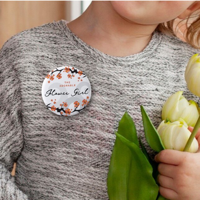 Bóton Redondo 5.08cm FLOWER GIRL Tropical Flowls Swirls Casamento Chic (FLOWER GIRL Tropical Flowers Hibiscus Fusion Swirls Chic Wedding Pinback Button @ fat_fa_tin)