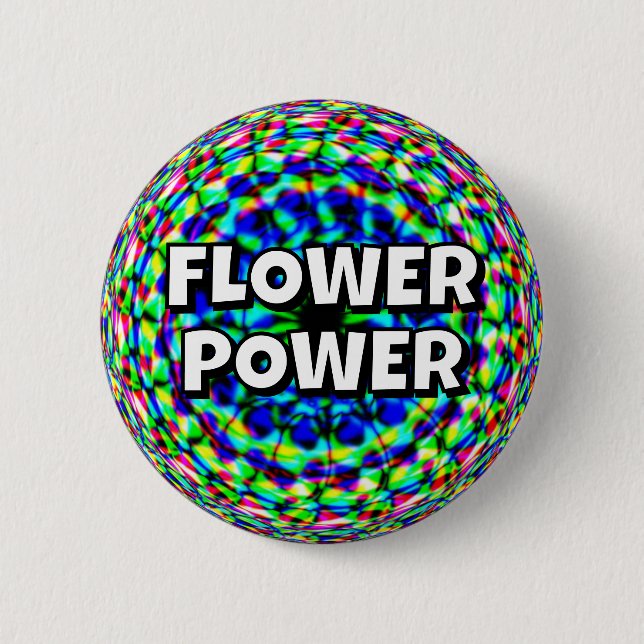 Bóton Redondo 5.08cm FLOWER POWER (você pode alterar as palavras) (Frente)