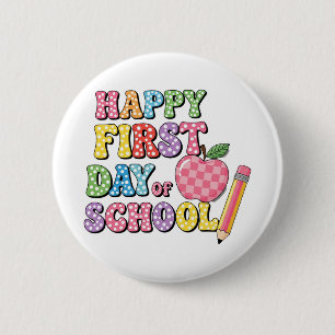 Bóton Redondo 5.08cm Fofa Feliz Primeiro Dia de Aula Crianças Retro