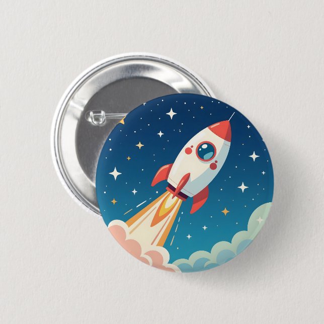 Bóton Redondo 5.08cm Foguete espacial fofo decolando (Frente & Verso)